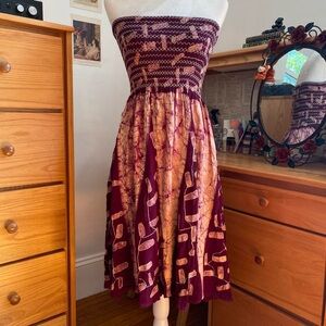 Elegant Strapless Maroon and Beige Dress